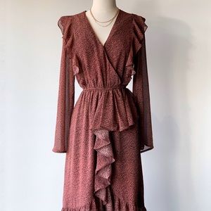 Dusty Wine Midi Ruffle Dress